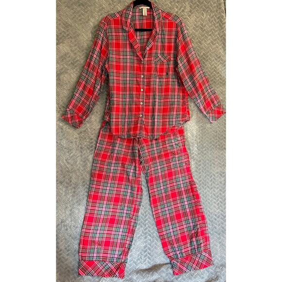 Victoria's Secret 2 pc Holiday Pj's Size S Festive Red, Green and Gold Plaid - Picture 1 of 8
